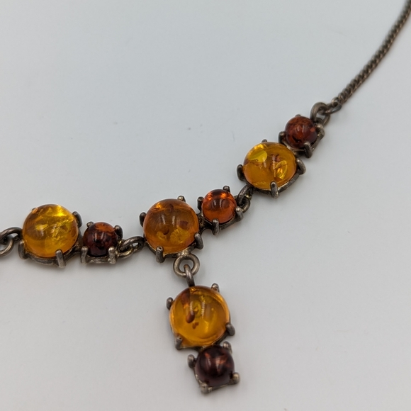 Beautiful Elegant Two tone BALTIC Amber Sterling Silver Dangles Necklace 16" lng - Picture 4 of 13